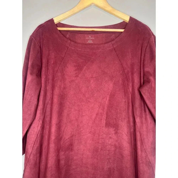 Worthington red Burgundy Faux Suede Long Sleeve midi dress stretch Size XL large - Picture 2 of 5